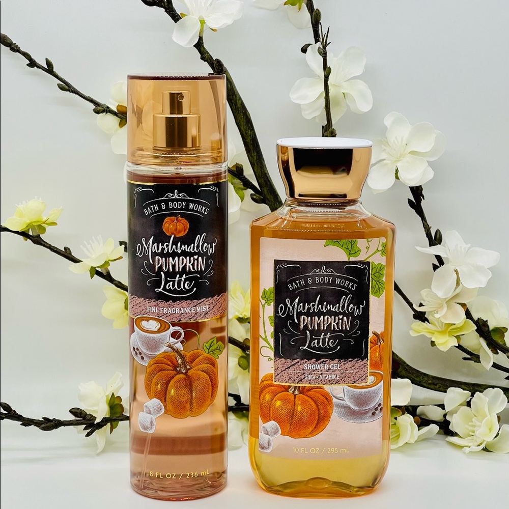 Bath and Body Works Marshmallow Pumpkin Latte Fine Fragrance, Shower Gel 2Pc Set